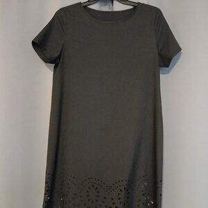 Simple Black Dress with Eyelet Hem, Size Medium